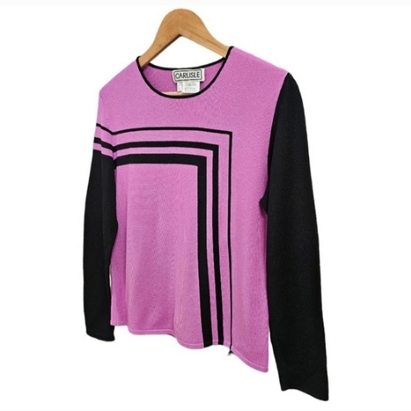 Carlisle Colorblock Ponte Knit Sweater Sz Large Womens Pink Black Stretch Office - Picture 3 of 9